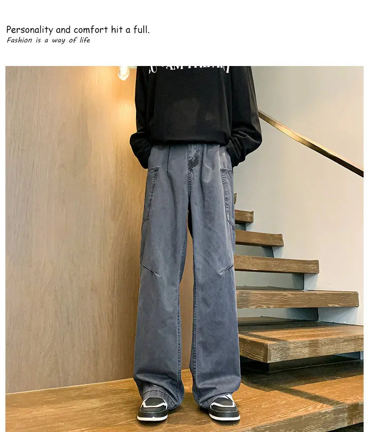 بنطلون كارغو رجالي واسع من قماش الشارع