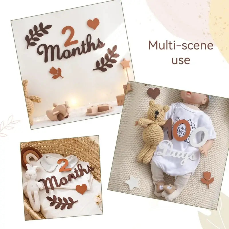 Baby milestone cards showcasing 2 months with soft felt design, perfect for multi-scene use and photo sessions.