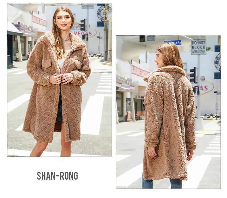 FairyShely Brown Puff Long Women's Winter Jacket – Plush Warm Coat