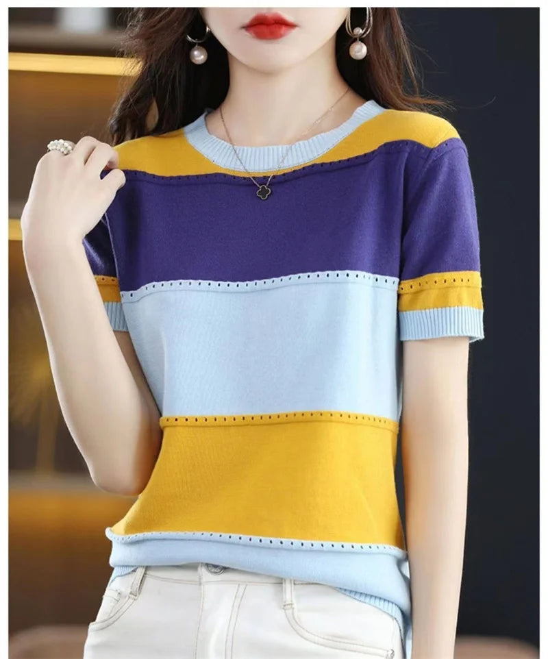 Women Ice Silk Knit T-Shirt