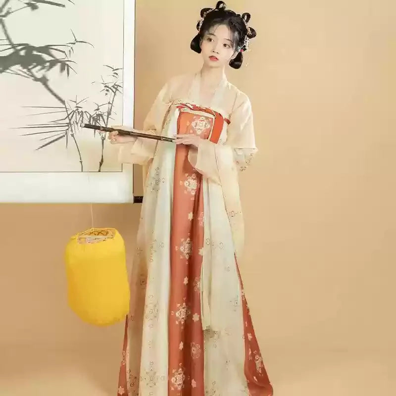 Elegant Hanfu traditional dress for women, perfect party outfit featuring floral design and comfortable fit.