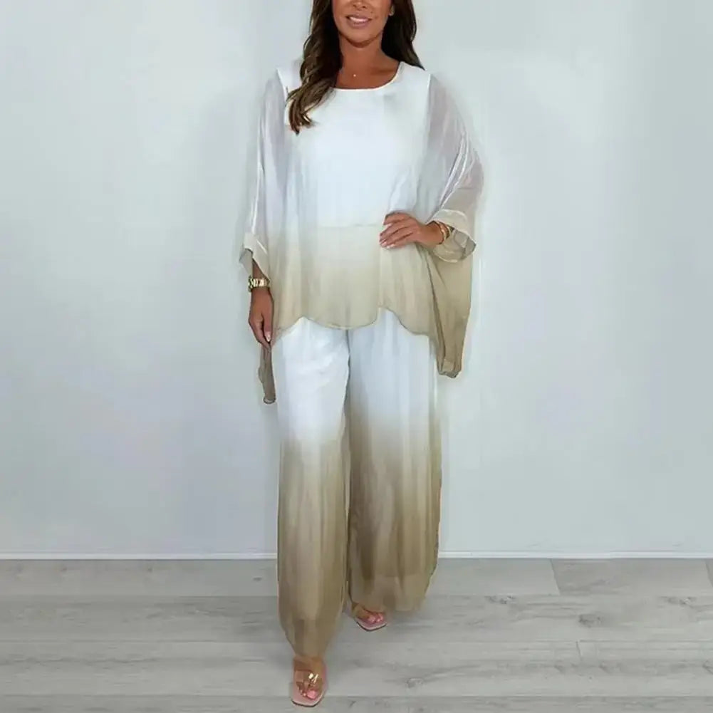 طقم بنطلون شيفون متدرج اللون للنساء