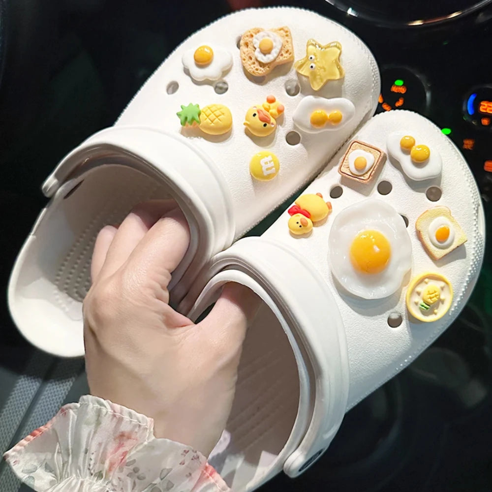 Women Food Egg Shoe Charms Fun Decoration Set