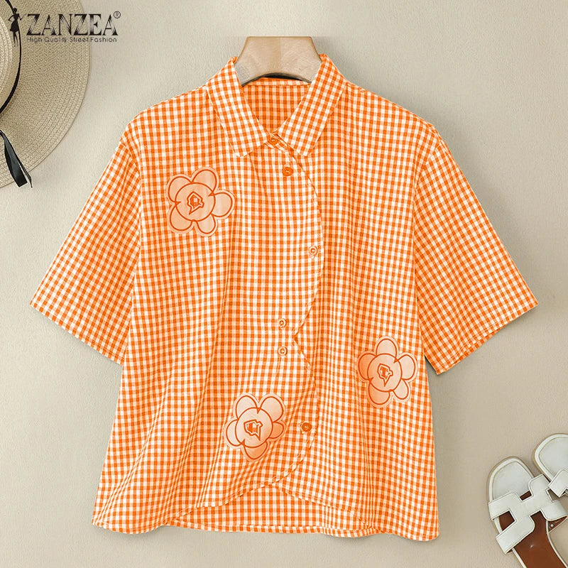Harper Checked Lapel Blouse