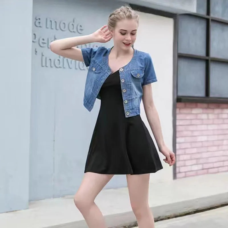 Lucyever Y2K Cropped Denim Jacket for Women