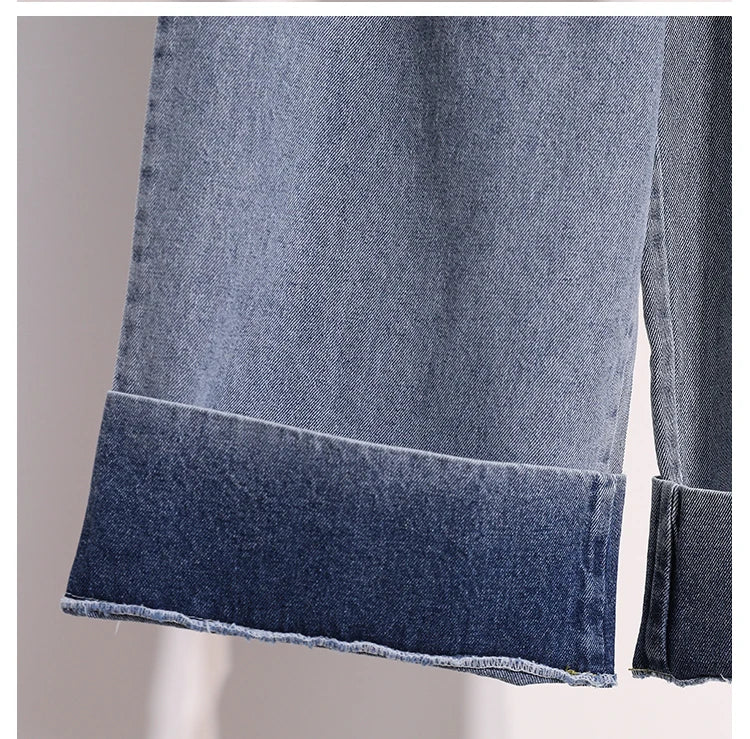 بنطلون جينز نسائي واسع الساق بمقاسات كبيرة 2025