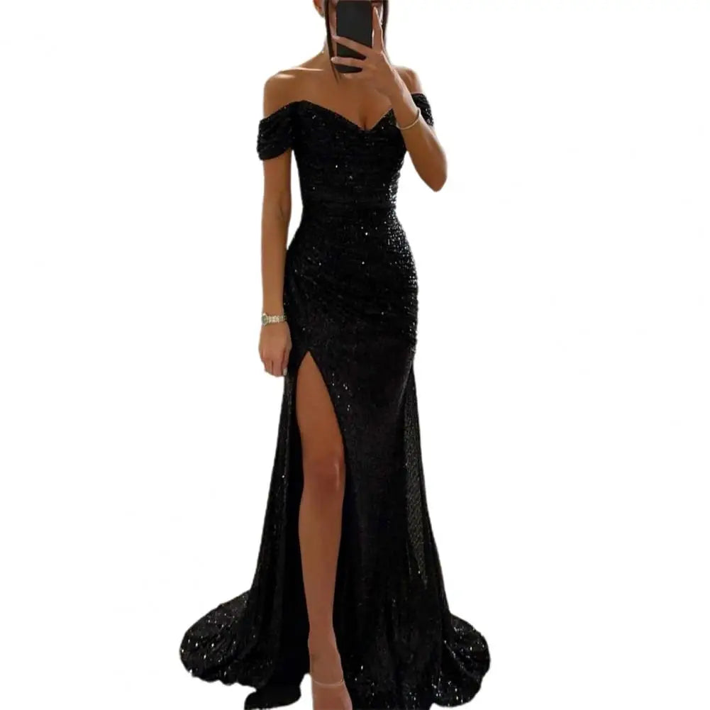 Women's Off Shoulder Sequin Maxi Dress