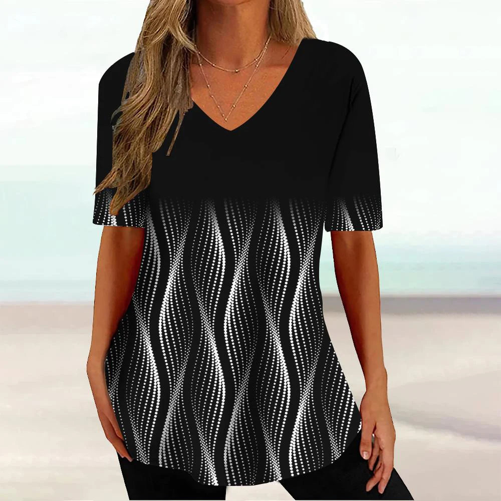 Women 3D Print V-Neck Tee