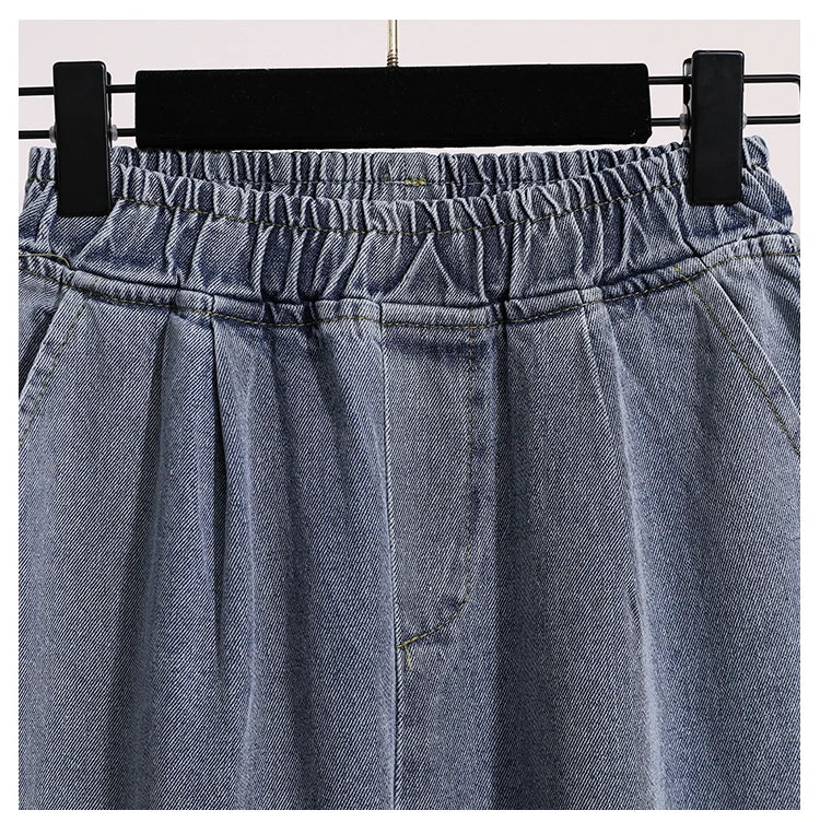 بنطلون جينز نسائي واسع الساق بمقاسات كبيرة 2025