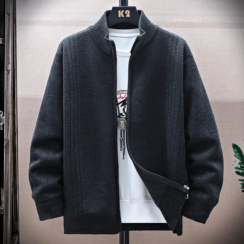 Men Fleece Knit Cardigan Jacket