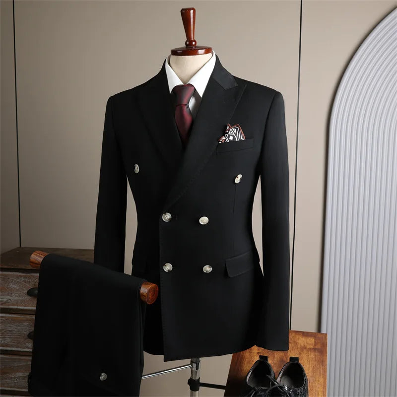 بدلة رجالية مزدوجة الصدر بمقاسات كبيرة - مجموعة من 3 قطع