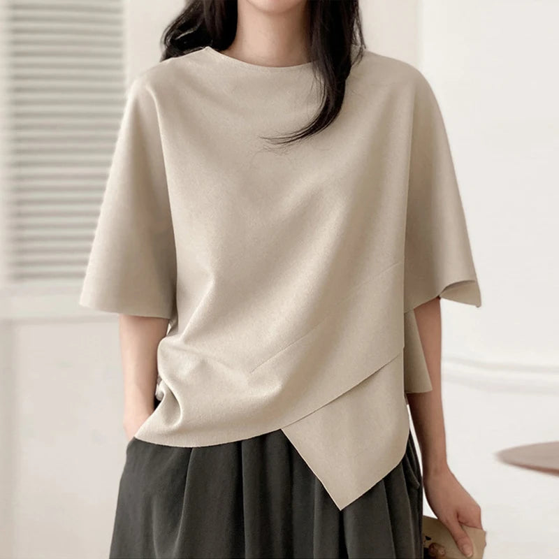 Women Asymmetrical O-Neck Tee