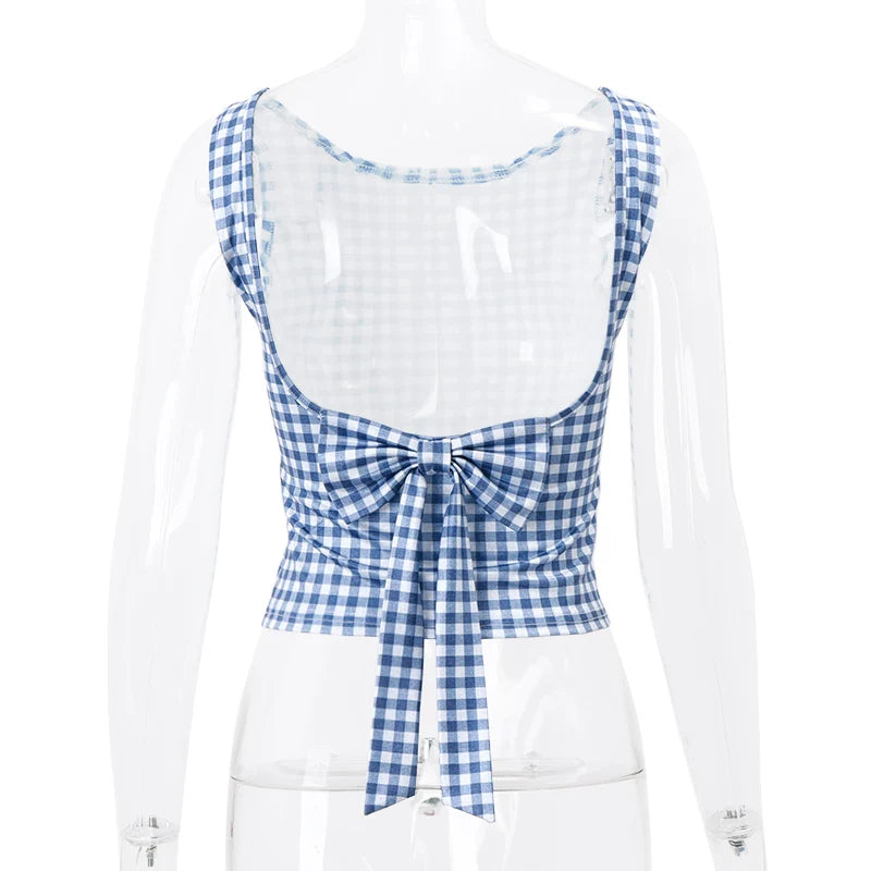 Plaid Bow Backless Y2K Crop Top Streetwear