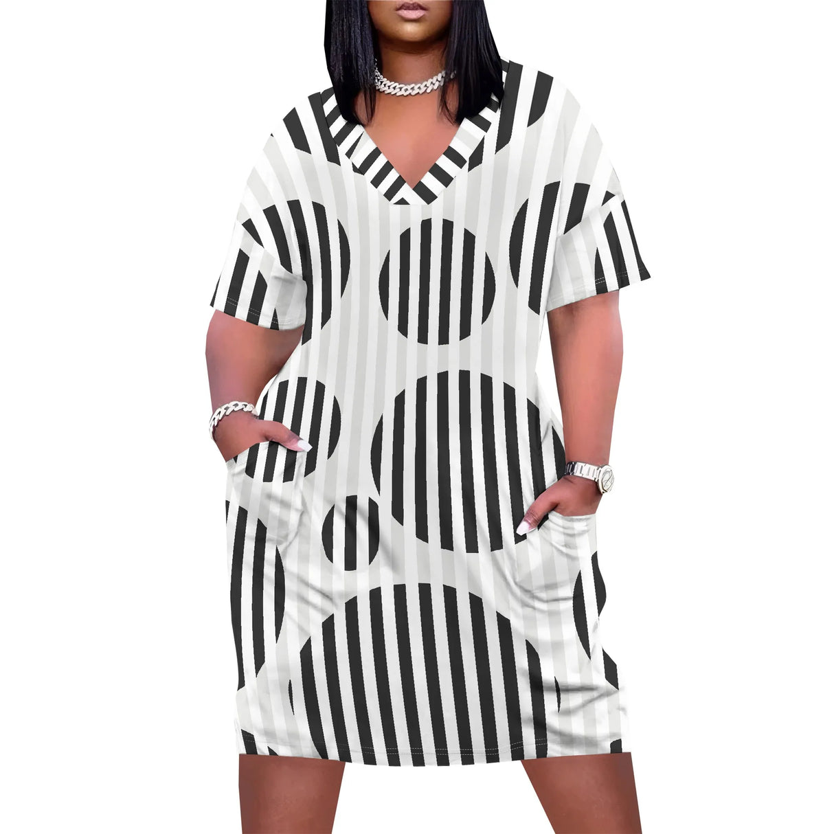 فستان شاطئ نسائي برقبة على شكل حرف V وزهرة عباد الشمس