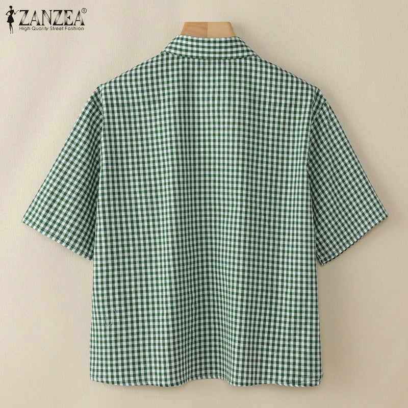 Harper Checked Lapel Blouse