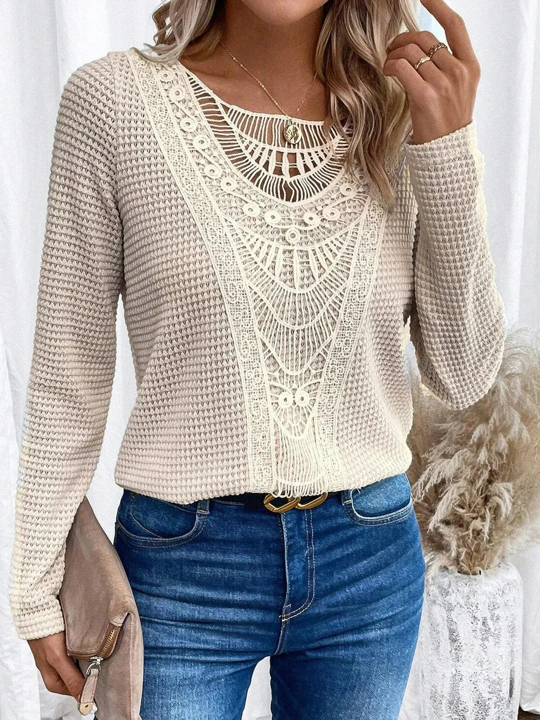 Women Cut-Out Lace T-Shirt