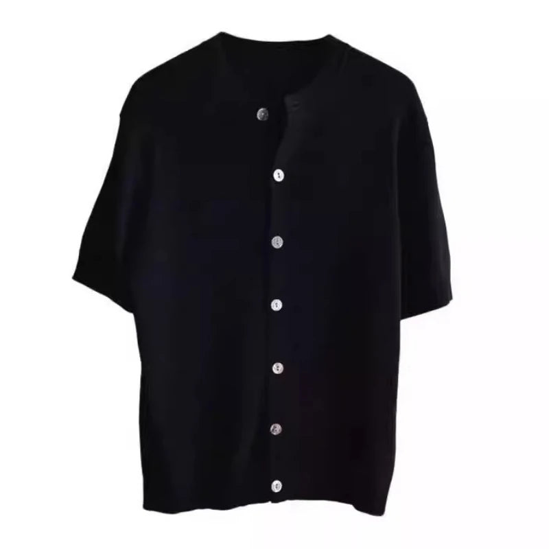 Men Short Sleeve Cardigan Knit