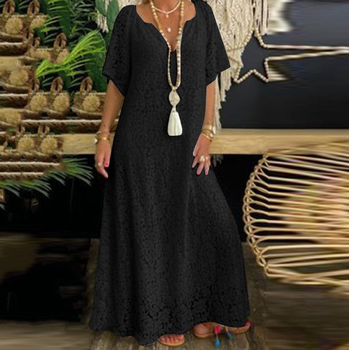 Women Lace V Neck Long Dress