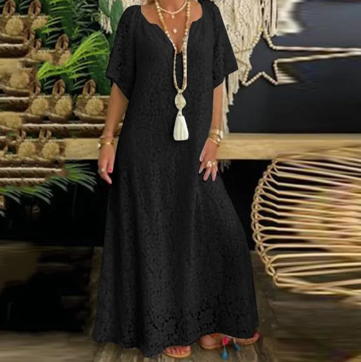 Women Lace V Neck Long Dress