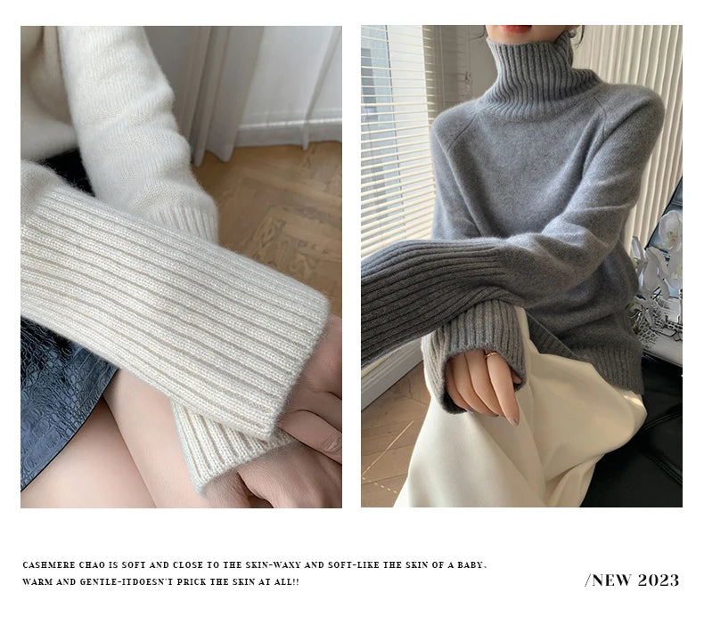 Women's Loose Turtleneck Cashmere Sweater