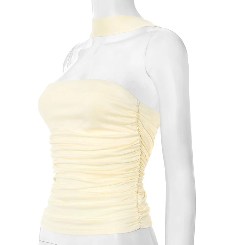 Strapless Pleated Hanging Neck Tank Top