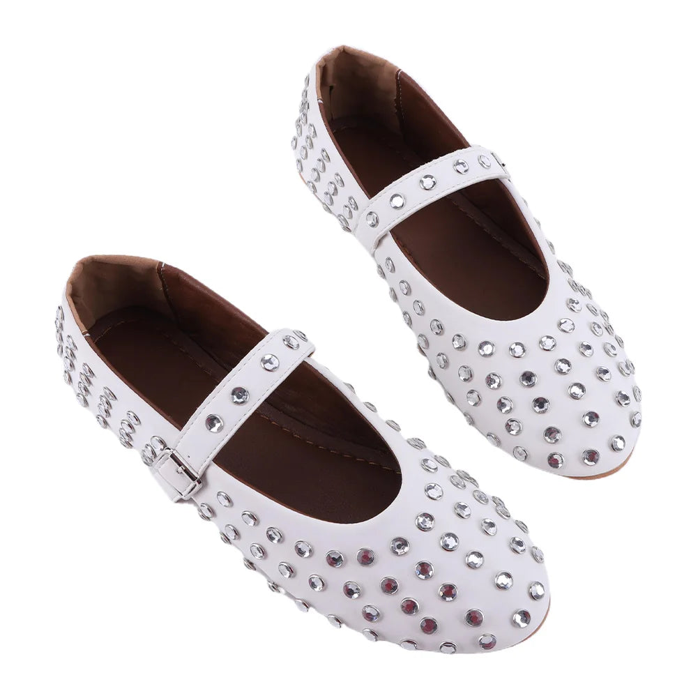 أحذية باليرينا نسائية مرصعة بأحجار الراين والكريستال