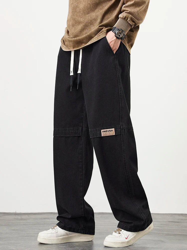 بنطلون جينز رجالي واسع الساق بتصميم ريترو