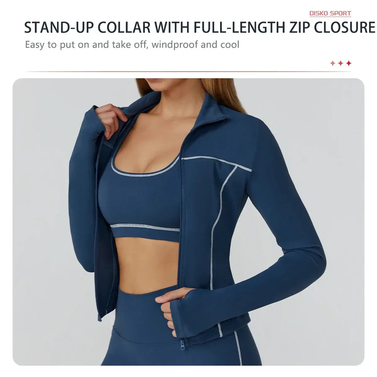 جاكيت جري نسائي ضيق بأكمام طويلة