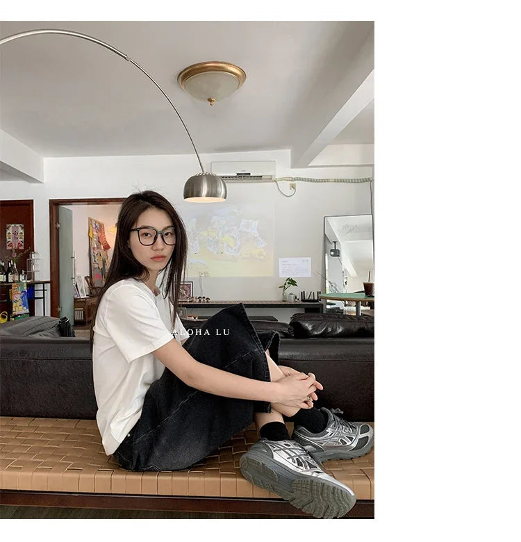 FadeMid™ – Black Retro Loose Shorts (High Waist, Y2K Mid-Length)