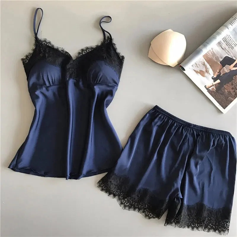Women V-Neck Pajama Shorts Set