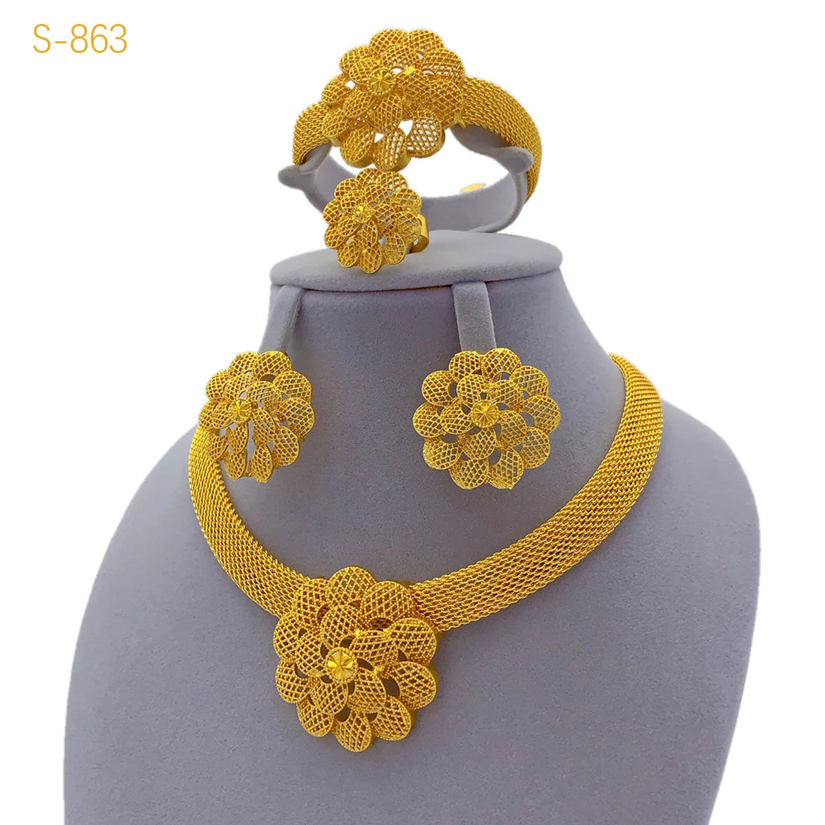 24K Gold Flower Bridal Jewelry Set