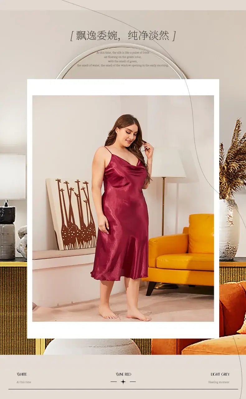 قميص نوم نسائي من الساتان بمقاسات كبيرة