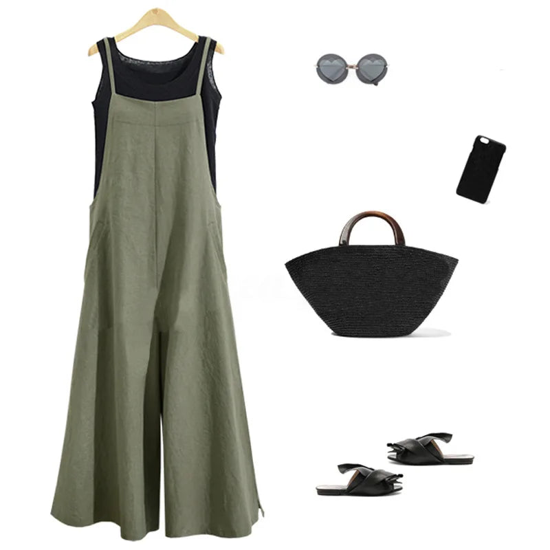 Women Cotton Wide Leg Jumpsuit
