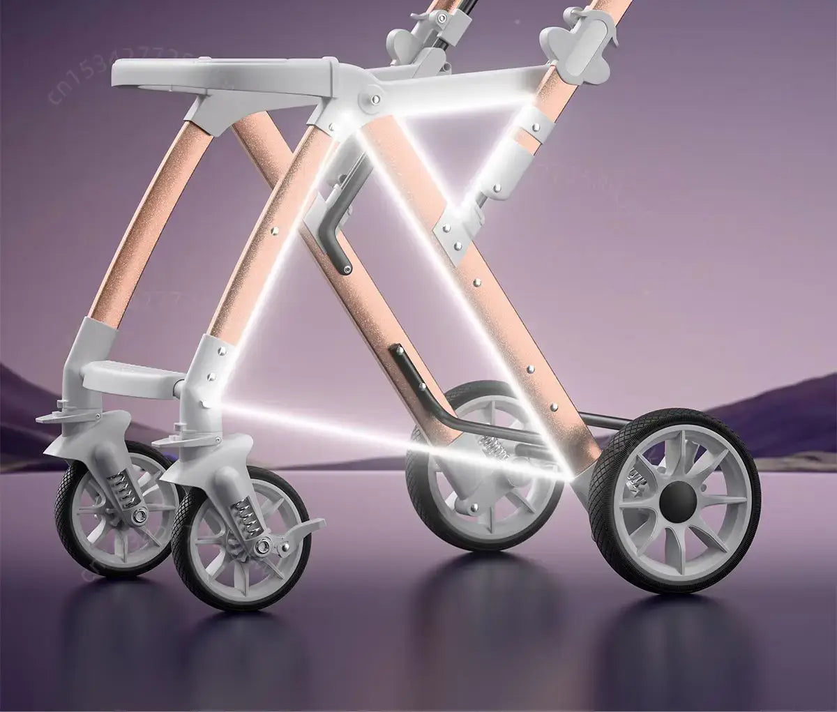 Lightweight baby stroller featuring high carbon steel frame and PU foam wheels, designed for easy maneuverability.