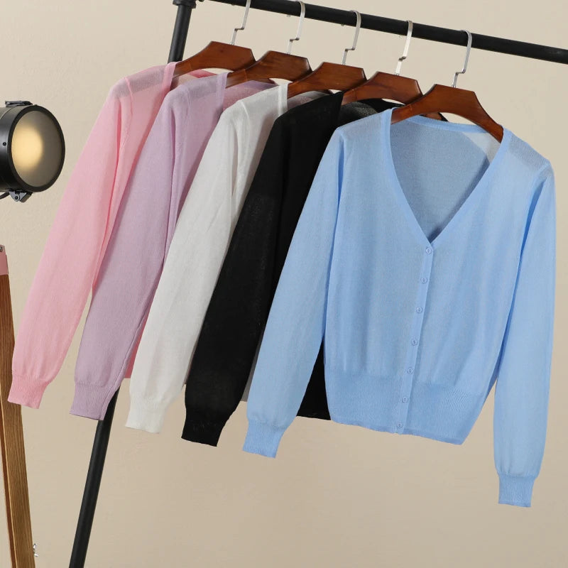 Korean V-Neck Cropped Cardigan Women's Sweater