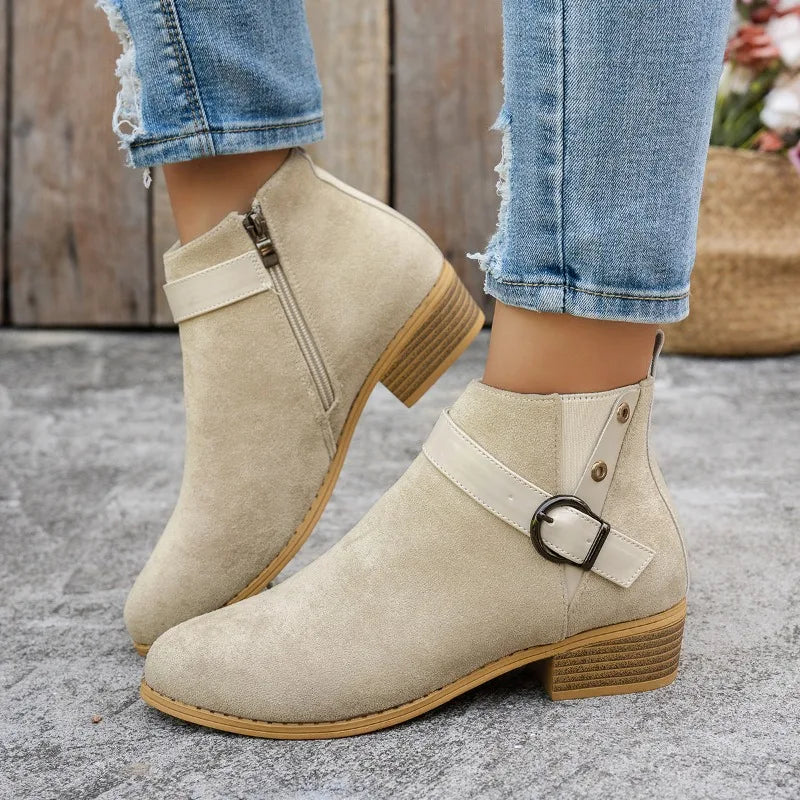 Women Retro Suede Chelsea Ankle Boots – Side Zipper Short Boots