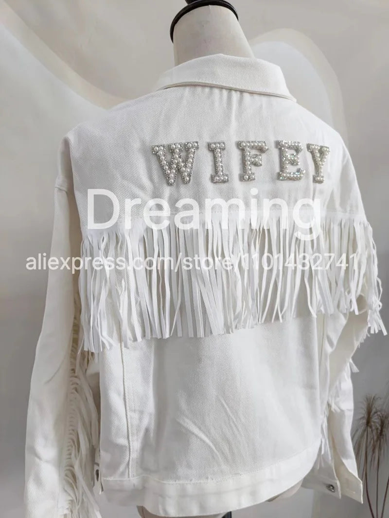 Personalised Pearl Denim Jacket for Bachelorette Party