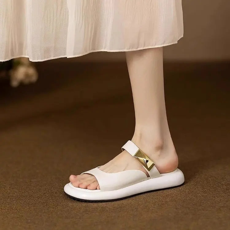 Women Minimalist White Slide Sandals