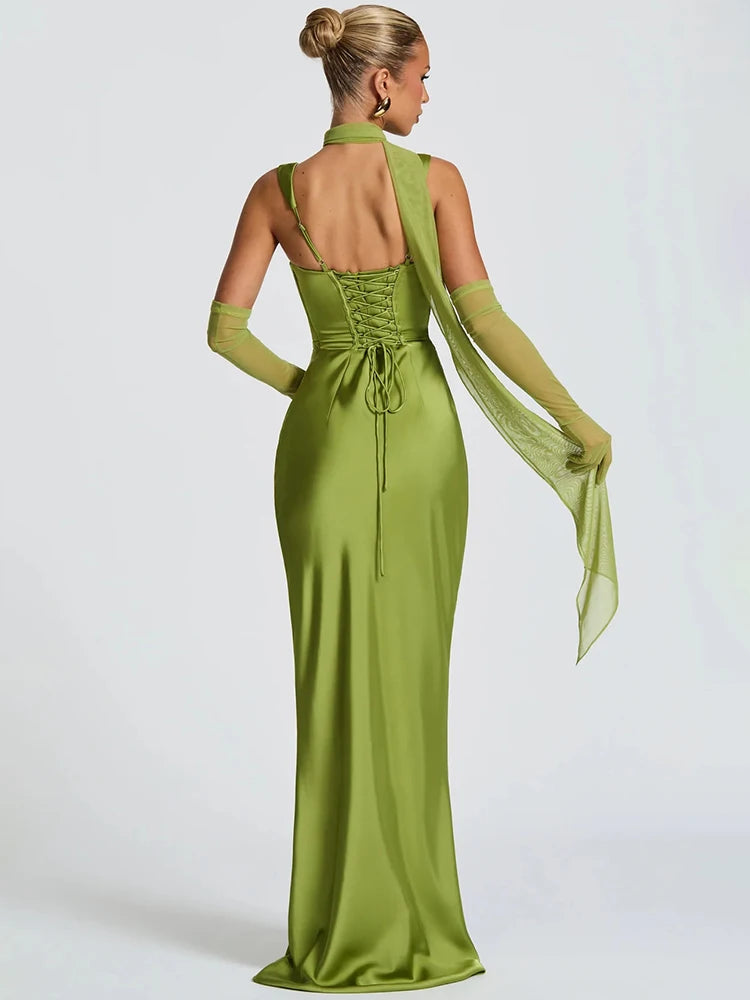 Luxe Satin Halter Evening Gown