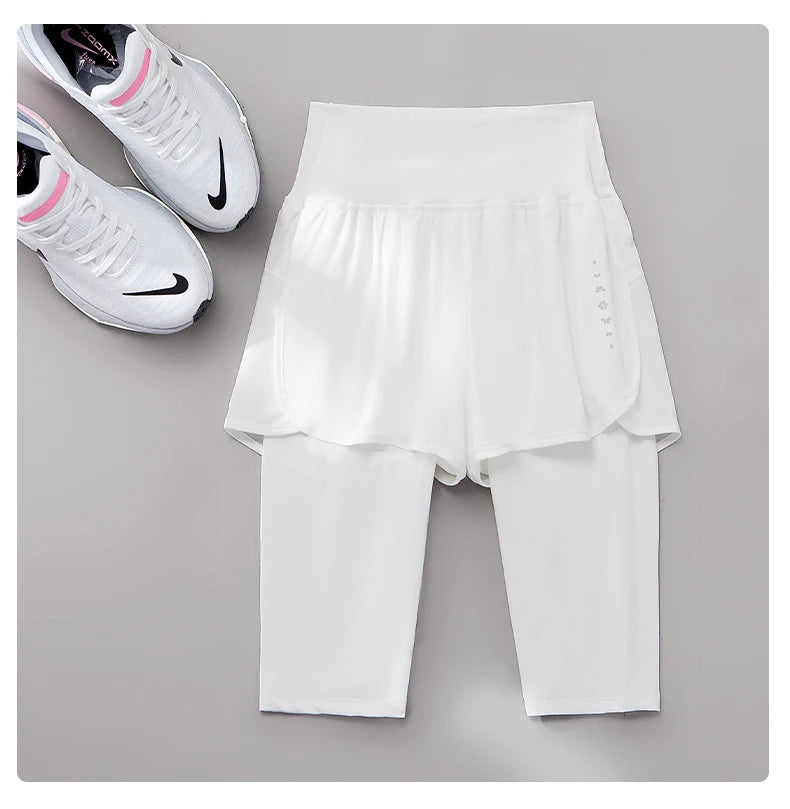 DRUR Knee-Length 2-in-1 Women's Yoga Shorts – High Waist Summer Gym Pants