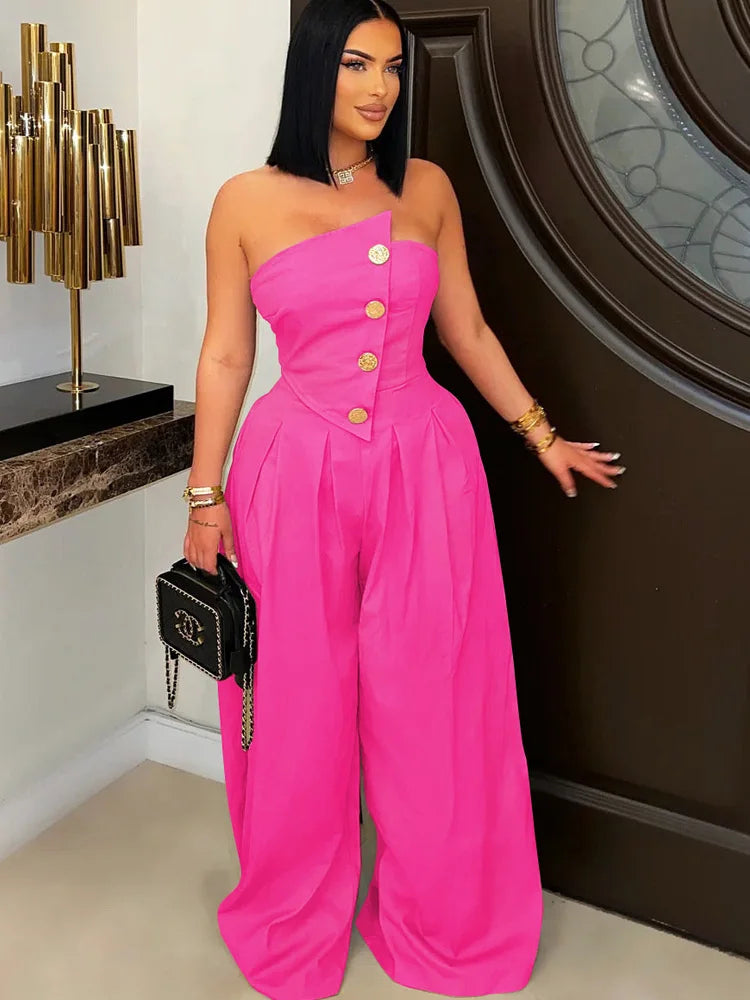 Glamora™ – جمبسوت بلا أكمام بتصميم Palazzo Clubwear (جريء، مثير، وفضفاض)