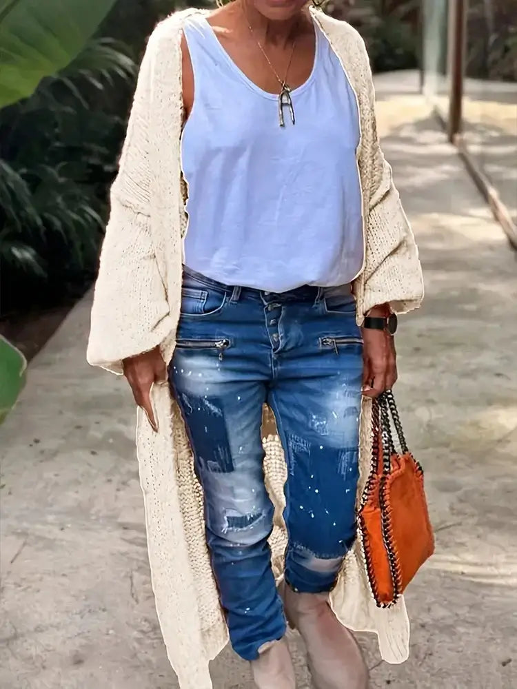 Women Plus Size Patchwork Knit Cardigan