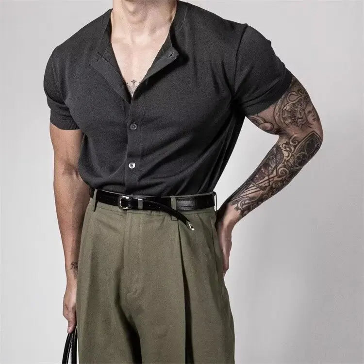 Men Short Sleeve Cardigan Knit