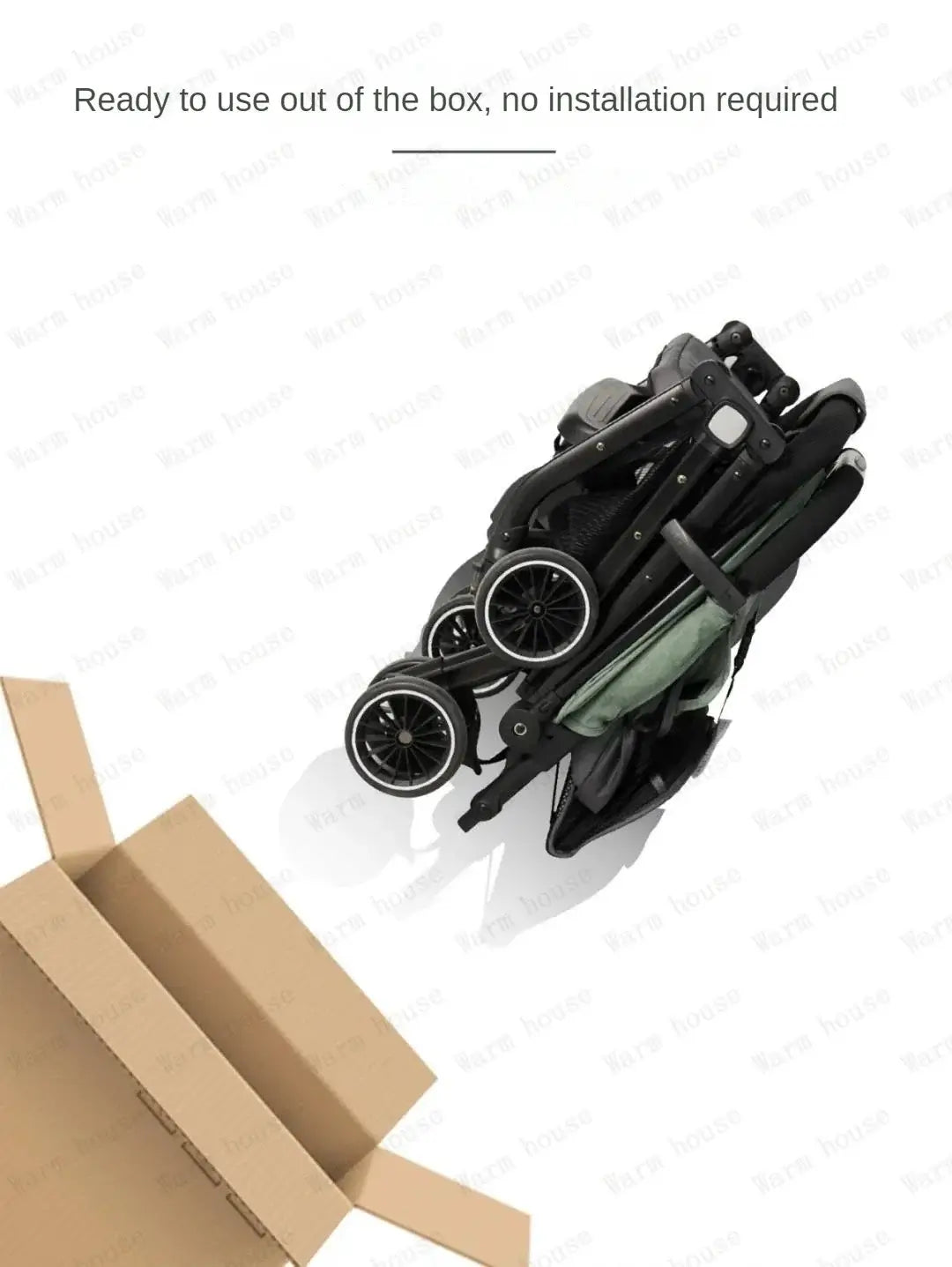 Foldable baby stroller ready to use straight out of the box, featuring compact design and easy setup.