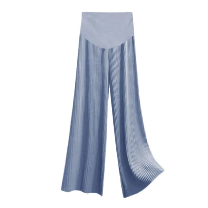 Breathable adjustable waist maternity pants in natural color, wide leg design for summer, made from polyester, loose fit.