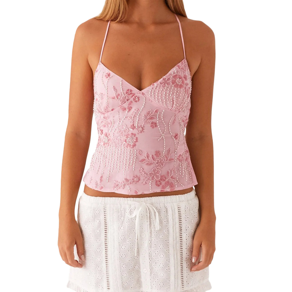 Lace Halter V-Neck Top