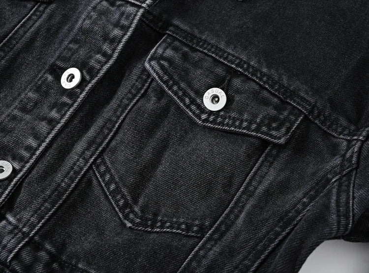 Women's Black Lapel Denim Coat