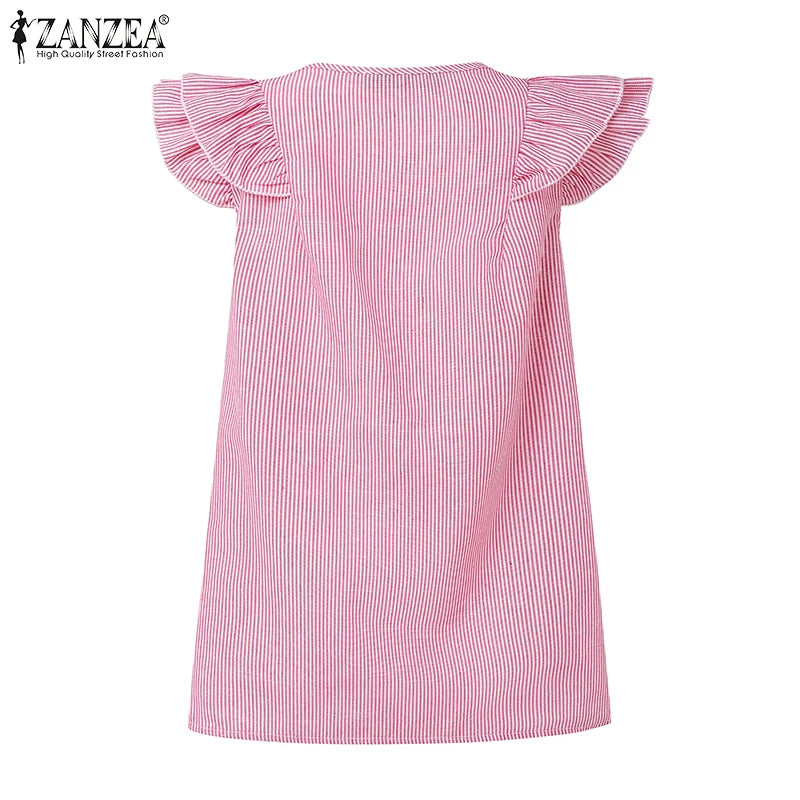 بلوزة نسائية مخططة بدون أكمام وفتحة رقبة على شكل حرف V