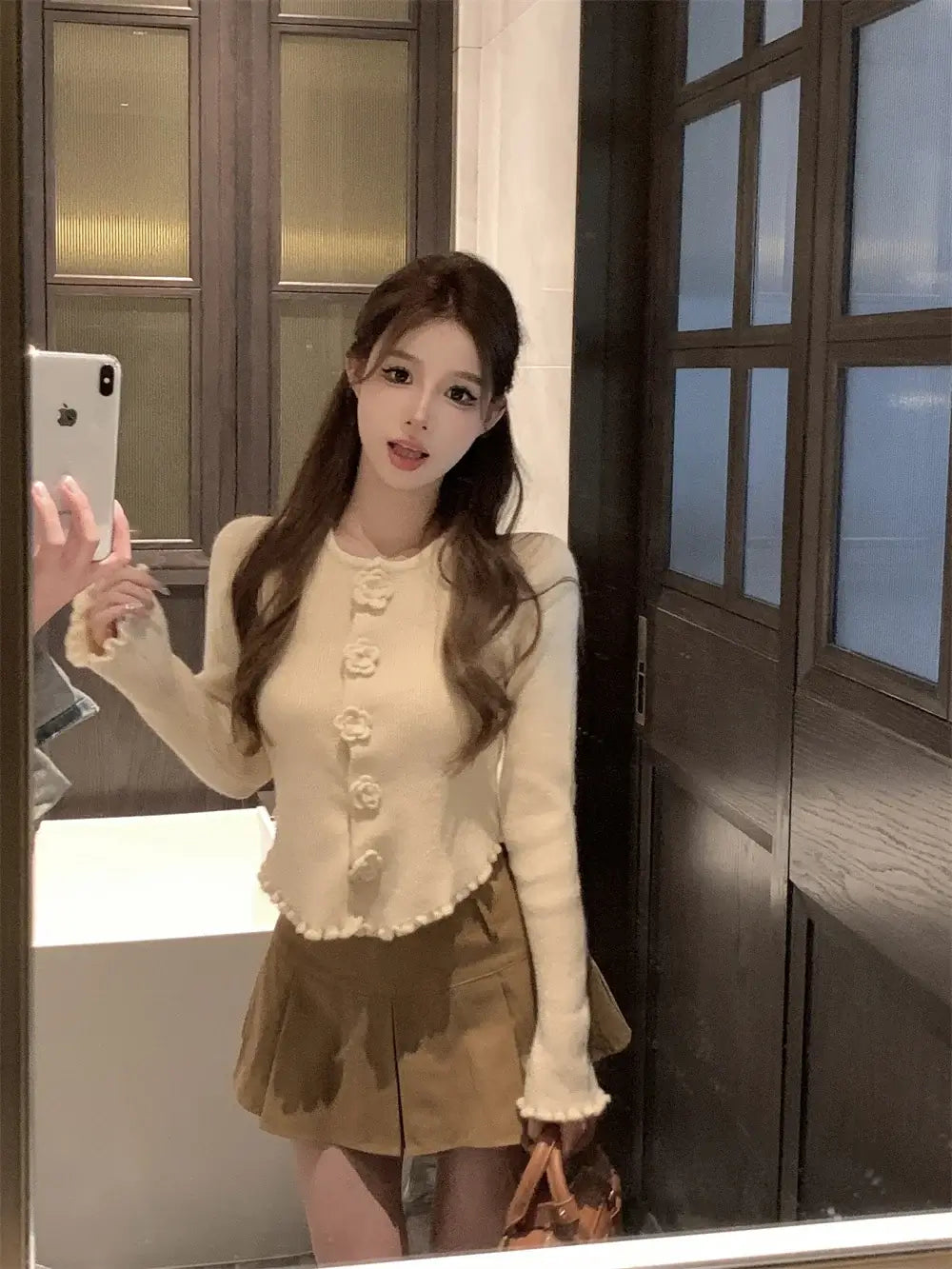 كارديجان نسائي قصير محبوك مزهر