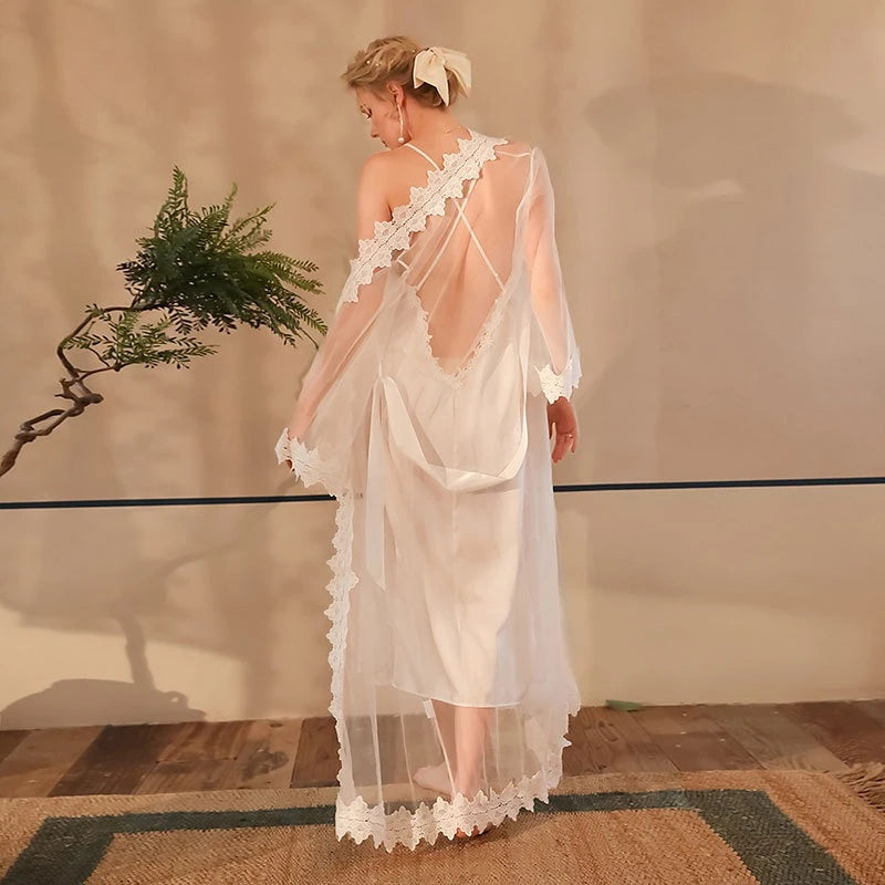 Women Lace Nightgown 3-Piece Set